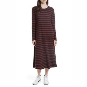 THE GREAT. Black Red Striped T Shirt Midi Dress Long Sleeve US Large